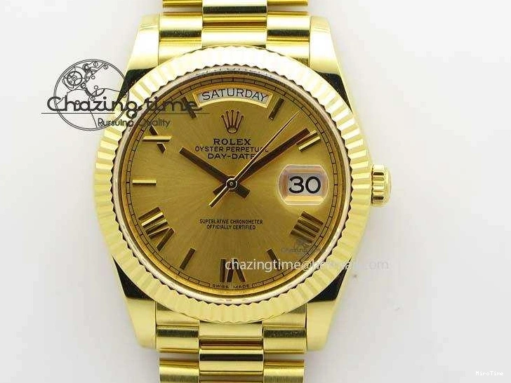MiroTime 0219 DayDate 40mm BP-Maker 228238 YG Wrapped Gold Roman Dial (Fluted Bezel) On YG Bracelet ETA Attractive 3848